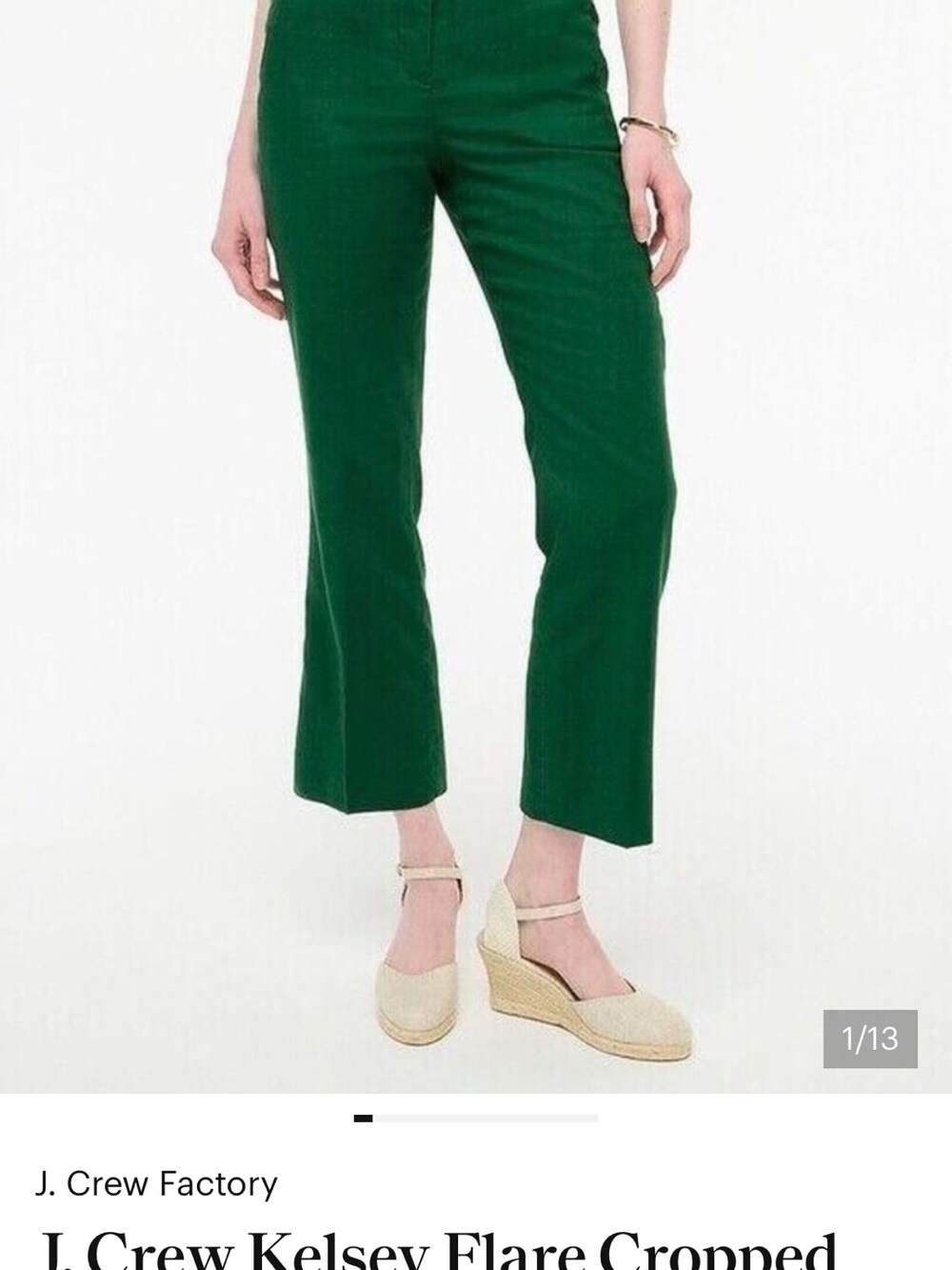 J. Crew Green Cropped Flare Pants